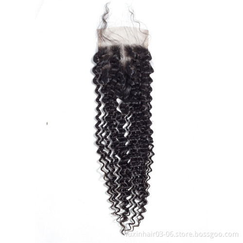 Hair Lace Closure Middle Part Deep Wave Tangle Free Sample Virgin Indian Real Mink Remy Hair Hair WEAVING Machine Double Weft